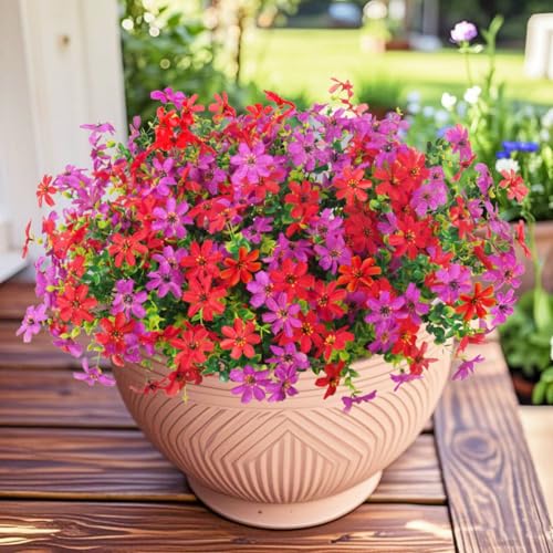 ADXORA 12 Bundles Outdoor Artificial Flowers Faux Silk Flower Daisy UV Resistant Flowers for Garden Patio Porch Window Box Fake Flowers Outdoor Indoor Decor - color: Purple,red