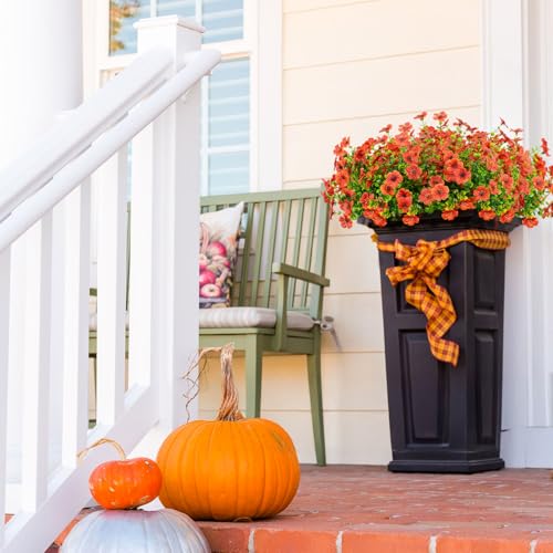 LikSoor 16 Bundles Artificial Flowers Outdoor Spring Summer Decoration Fake Silk Colorful Daisy Eucalyptus Realistic UV Resistant Outside Faux Plants for Garden Porch Window Box Home Decor (Orange) - color: Orange
