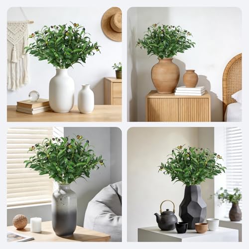 Faux Olive Branches, 18''Artificial Olive Stems,Perfect Greenery for Vase,Greenery for Centerpieces,Coffee Table,Home Decoration for Dining Room & Living Room,6pcs