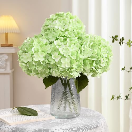 4 Pcs Light Green Hydrangea Artificial Flowers, Latex Real Touch Hydrangea Flowers, 19.6'' Full Faux Hydrangea Flowers Fake Flowers for Home Decor Party Wedding Centerpiece Bouquet Floral Arrangements - color: Light Green