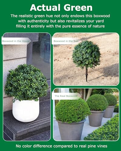24'' Artificial Boxwood TopiaryTree, Faux Boxwood Plants Shurbs with Spike, 2 Set Topiary Ball Tree Waterproof UV Resistant Fake Pot Filler Plants for Planter Porch Home Outside Garden Spring Decor - size: 24.8inch-boxwood