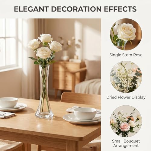 25CM Tall Glass Flower Bud Vase Single Stem Decorative Vase Narrow Bud Vase Table Centrepiece for Wedding Living Room Table Home Decoration(Transparent)