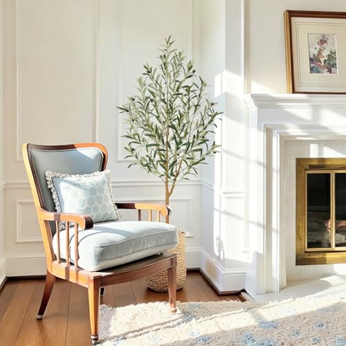 5ft Realistic Artificial Olive Tree with Real Wood Trunk, 60in Faux Olive Tree Indoor with Lifelike Leaves and Fruits, Faux Olive Tree for Home Office Living Room Bedroom Patio Decor - size: 5ft