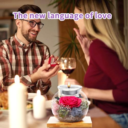 Flowers for Delivery, Preserved Flower in Glass Dome with Scented Candle, Long Lasting Rose Gifts for Women Wife Girlfriend on Christmas Mothers Day Valentines Day Birthday (Pink) - color: Pink