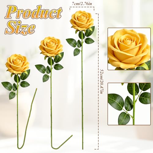 15PCS Artificial Flowers Fake Roses, Silk Artificial Yellow Roses with Stems Realistic Bouquets for Autumn Wedding Decorations Home Decor Party Crafts DIY - color: Yellow