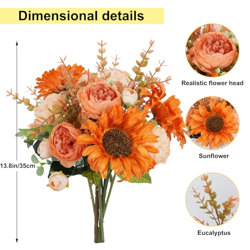 Fall Flowers Artificial Sunflowers Bouquet Silk Flowers Faux Peony Faux Florals Arrangements Fall Decor for Home Table Centerpiece Wedding Autumn Indoor 14inch - color: Fall Sunflower