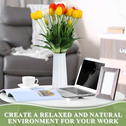 Riceshoot 30 Pcs Artificial Tulips Flowers 6 Bunches Faux Tulips Bouquets Arrangements Realistic Flowers for Office Wedding Party Kitchen Decoration(Warm Color) - color: Warm Color