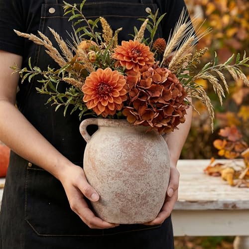 Ceramic Flower Vase Home Decor - 7.28Inch Farmhouse Rustic Vase,Double Handle Pottery Terracotta Vases for Living Room Dining Bedroom Table Decor Festive Decor Housewarming Gift - size: 7.28In