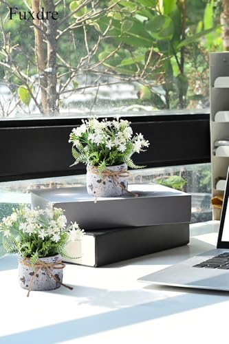 Fake Plants Small with 2 Pack, The Sunflower for Bathroom Shelf Decor, Decorative Plants for Home Living Room Office Bedroom Table Tray Shelve Farmhouse Decor Indoor(White Floral) - color: White Floral