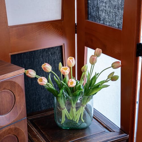 Artificial Tulips Flowers,Soft Touch Latex Bouquet, Fake Tulips,Spring Wedding Home Room Table Centerpiece Decor - color: 15pcs Champagne Set(no Vase)