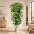 Artificial Bamboo Tree: 6FT Fake Bamboo Plant Faux Tall Nandina Tree with Dense Green Leaves in Woven Planter for Indoor Home Decor Office Living Room Corner Decoration Zen Oriental Minimalism