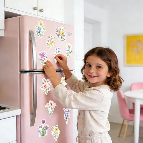 Whaline 12 Pcs Wildflower Refrigerator Magnets Magnetic Stickers Spring Watercolor Floral Bouquet Garage Magnet Decal for Fairy Party Fridge Car Metal Door Cabinet Mailbox - style: Spring Wildflower