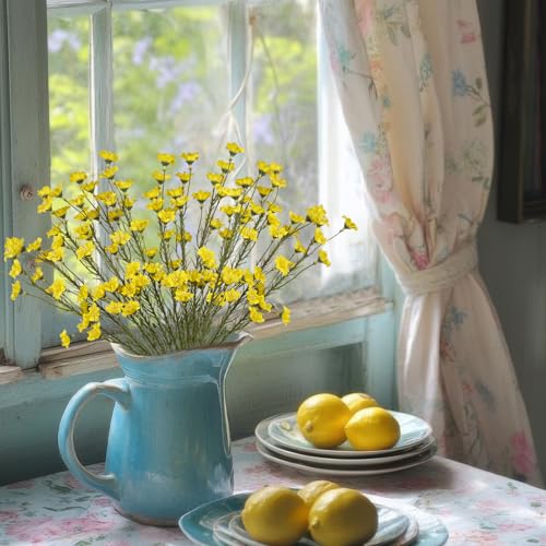 CITYES 10 Pcs Artificial Wildflowers with Stems Bulk Silk Spring Flowers 21 Inch Fake Forsythia Branches Yellow Faux Wildflowers Floral Arrangements for Home Decor Indoor Outdoor Wedding Centerpieces - color: Yellow