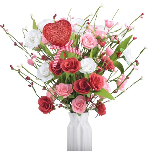 5pcs Artificial Flowers Fake Roses/Tulips Artificial Flowers for Mother's Day Wedding, Party Bulk Home Kitchen Wedding Table Decoration - color: Red-loverose