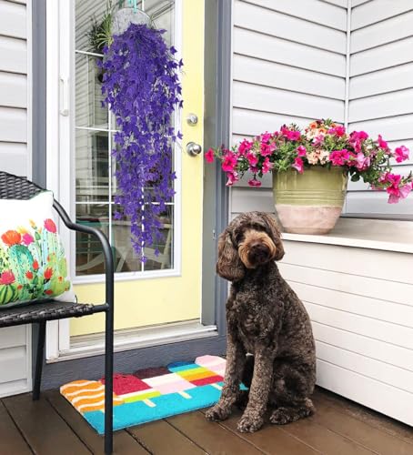RECUTMS 3Pcs 31.5" Fake Hanging Plants Fake Ivy Vine Artificial Ivy Leaves | UV Resistant,Pure Purple Plastic Vines,Faux Hanging Greenery Stems,Trailing Greenery for Planters Home Yard Wall Garden Decor - color: Pure Purple, size: Hanging Ivy