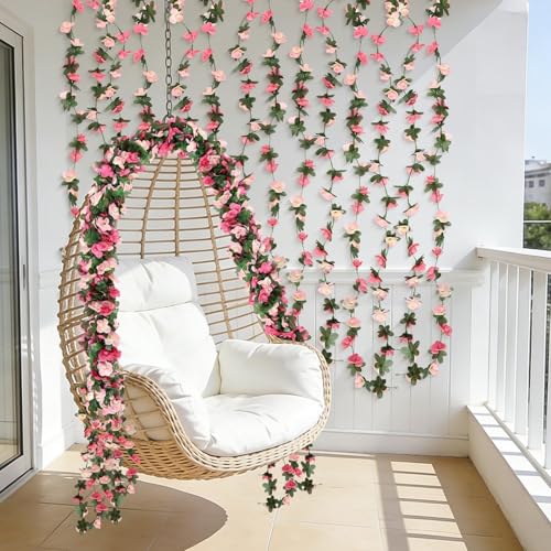 Sherika 9 Pcs 72FT Artificial Flower Garland, Fake Pink Roses Vines Hanging Silk Flowers Faux Floral Garland for Wedding Arch Room Wall Backdrop Bedroom Centerpieces Mothers Day Decorations - color: Pink