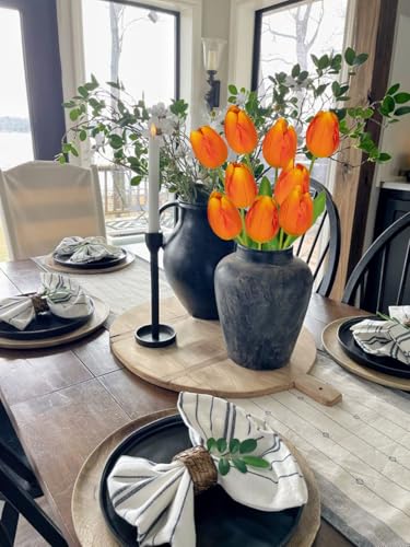 6PCS 23" Fake Tulip Flowers Artificial Orange Tulips Long Stem Faux Flower, Silk Flower Décor for Floral Arrangement Home Farmhouse Wedding Decoration - color: Orange