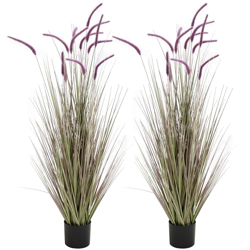 KOL Artificial 5ft 2-Pack Horsetail Reed Grass, 59in Tall Artificial Indoor Outdoor Fake Grass Plant, Home Office Décor Artificial Plants in Pot Faux Plant Greenery, Wedding Decor, Purple - color: Purple