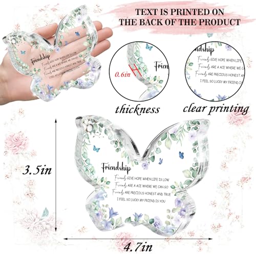 Butterfly shaped acrylic friendship desktop ornament, "Forever Friends" Inspirational gift for women, birthday gift for best friend, office and home decoration - color: Gray black