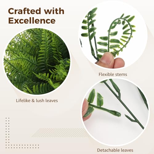 ZALIR 40 Bundles Artificial Boston Fern Plants, 15 in Realistic Sun Protection Faux Greenery, Faux Plastic Shrubs, No Fade Fake Fern Stems for Patio, Garden, Yard, Deck & Home Decoration