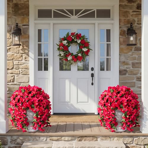 Faux Bougainvillea Artificial Flowers Plants for Outdoors Outside Decoration, 2 PCS Fake Flowers Silk Long Trailing Vines UV Resistant Realistic for Front Door Porch Planter Urn Patio Balcony Hot Pink - color: Hot Pink
