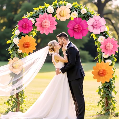 Paper Jazz Hanging Paper Flower Sunflower Honeycomb Party Decoration Pink Orange Spring Garden Themed Summer Party Supplies Large Paper Flower for Wall for Tea Party Baby Shower Wedding. - color: Pink&orange
