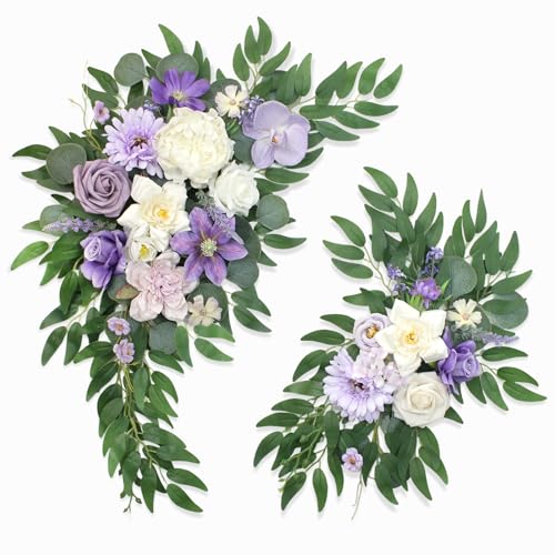 Artificial Wedding Arch Flowers Kit(Pack of 2) for Wedding Decor Ceremony and Reception Backdrop Decoration (Purple) - color: Purple