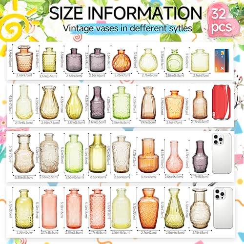 32 Pack Glass Bud Vase Set, Small Flower Vase Set Bud Vases for Wedding Centerpiece Table Decor, Vintage Small Vases for Room Home Dining Party Table Center Decor (Amber Set, 32 Pack) - color: Amber Set, size: 32 Pack