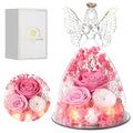 Mothers Day Rose Gifts for Women Preserved Real Flower in Glass Angel Figurines Roses for Delivery Prime Birthday Gifts for Mom Grandma Girlfriend Wife Her,Pink Austin Roses - color: Pink With Austin Roses