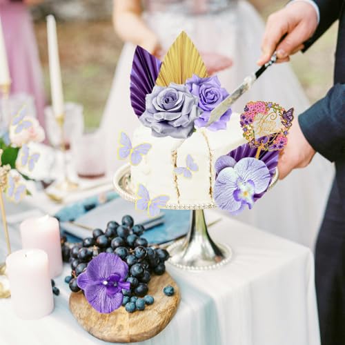 29Pcs Flower Cake Topper Palm Leaves Butterfly Ball Boho Cake Decorations Acrylic Happy Birthday Cake Toppers Cupcake Cake Insert Topper for Wedding Birthday Party Decoration Supplies(Light Purple) - color: Light Purple