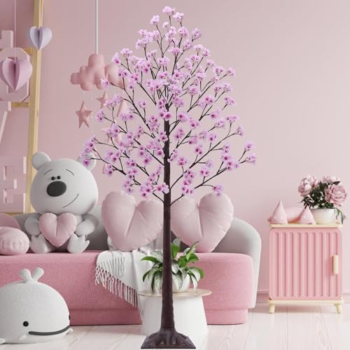 6FT Lighted Cherry Blossom Tree - Faux Artificial Light Up Pink Tree with 112 Lights, 336 Lush Flowers, Timer, Remote 8 Modes Cherry Blossom Tree for Spring Wedding Valentines Indoor Outdoor Decor - size: 6ft