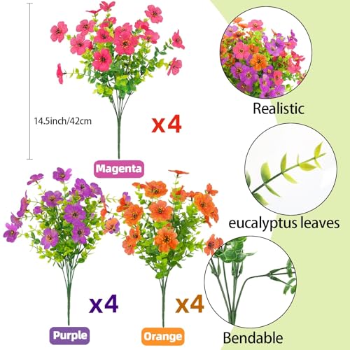 ATTGREAT Artificial Spring Flowers for Outdoors Faux Plants UV Resistant Realistic Fake Flowers Outside for Garden Planter Porch Home Decor, 12 Bundles (Multicolor) - color: 3 Multicolor, size: 12Pcs
