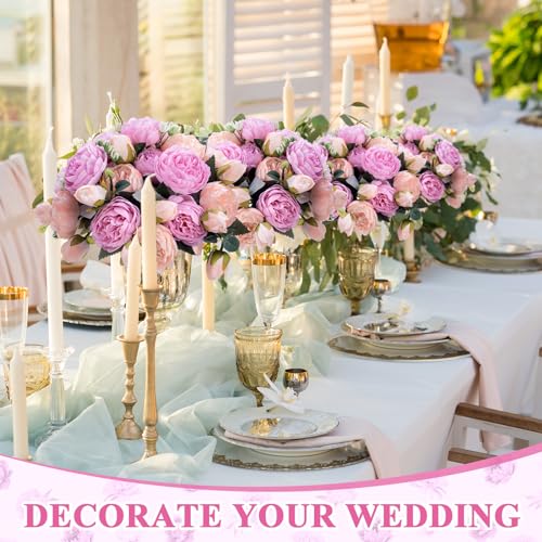 Yunsailing 8 Pack Artificial Peony Flowers Faux Silk Hydrangea Bouquet Wedding Home Table Decor Reusable Bouquet of Rose Flower for Birthday Wedding(Peach Pink Purple) - color: Peach Pink Purple, style: Peony