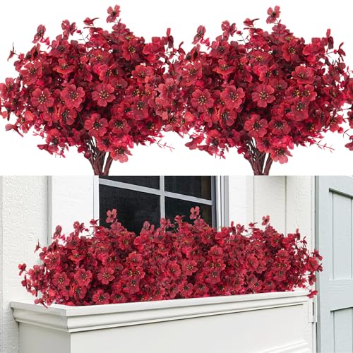 RECUTMS 12Pcs Realistic Artificial Plants Artificial Mums Fall Flowers Fake Fall Plant UV Resistant Fake Flowers Realistic Eucalyptus Leaves Silk Mums Faux Autumn Plant for Home Decor(Wine Red) - color: Eviolet Wine Red