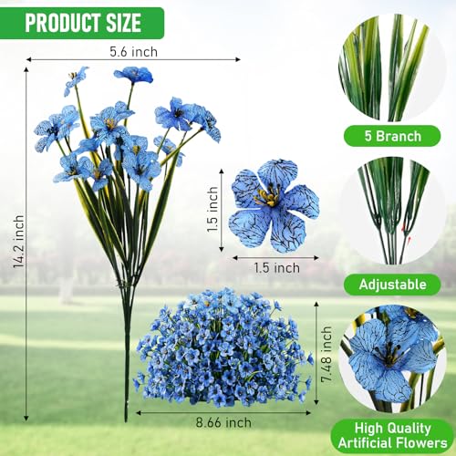 Powbrace 60 Pack Artificial Flowers for Outdoor Indoor Fake Plants, Faux Silk Flowers for Outdoors Outside Front Porch Hanging Planter Window Box Garden Spring Decoration(Blue) - color: Blue, size: 60 Bundles