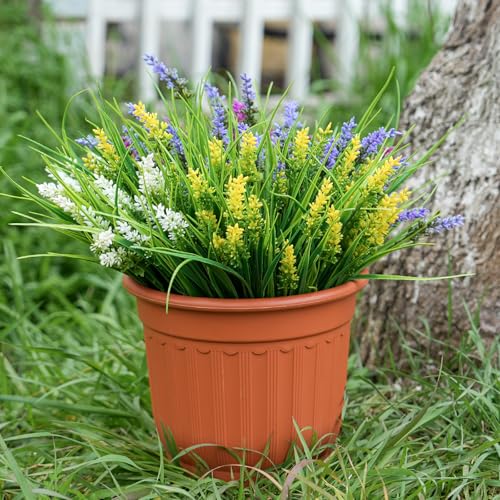 20 Bundles Artificial Plants Outdoor, UV Resistant Fake Flowers, Realistic Faux Lavender Shrubs for Porch Garden Window Box Home Decoration (White Yellow Lightpurple Rosy) - color: White Yellow Lightpurple Rosy