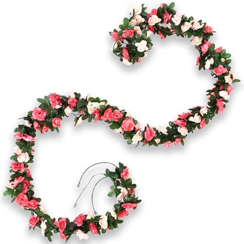 4Pcs Artificial Rose Vines Flowers with Green Leaves Fake Hanging Plants Faux Floral Garland for Home Garden Arch Wall Art Decor,Christmas Anniversary Wedding Birthday Party Decoration (Pink) - color: Pink, size: 4Pcs-small rose