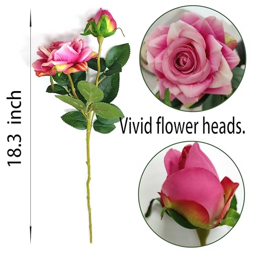 ATFL Pink and Purple Fake Roses Flowers, 6 Pcs Faux Silk Real Touch Moisturizing Artificial Rose Flowers for Decoration DIY Wedding Party Home Office Decoration and Dining Table Centerpiece - color: Pink and Purple