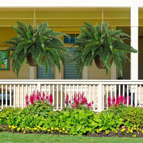 48" Fake Ferns, Ferns Artificial Plants Large, Artificial Boston Fern, Faux Fern for Outdoors Planter Realistic UV Resistant Fake Bush Plants Greenery with 88 Fronds, 1 Pcs