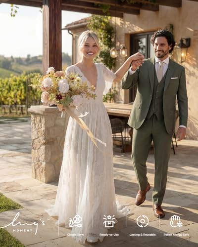 Ling's moment Pink Wedding Bouquets for Bride, Powder Pink & Sand Beige Bridal Bouquets for Bride, 13 Inch Free Form Artificial Wedding Flower Bouquet for Rustic Wedding Ceremony Anniversary - color: Pk- Powder Pink & Sand Beige, size: Small 13 Inch