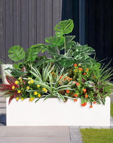 Ouddy Decor 18 Pcs Artificial Plants Outdoor, Fake Boxwood Plants UV Resistant Artificial Flowers Greenery Stems Faux Shrubs for Indoor Outdoor Porch Patio Garden Spring Summer Home Decor - color: Green