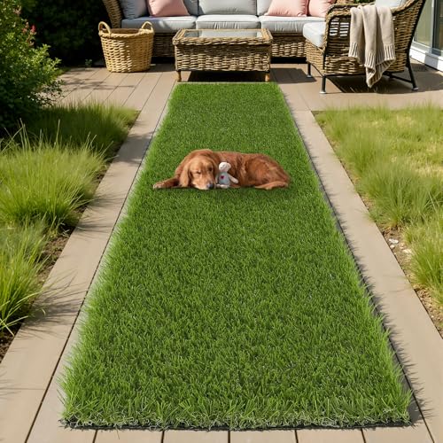 HEBE Artificial Grass Turf Rug 2'x8', Fake Grass Mat with Drainage Holes | Washable Reusable Turf Carpet Runner Dog Pee Grass Pads for Dogs Potty, Lawn, Balcony, Indoor Outdoor - size: 2' x 8'