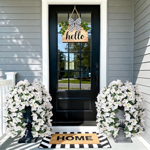 INXUGAO 2 pcs Artificial Faux Bougainvillea Flowers Plants for Outdoor Outside Summer Decoration, Fake Silk UV Resistant Long Trailing Vines for Front Door Porch Planter Balcony (White) - color: White