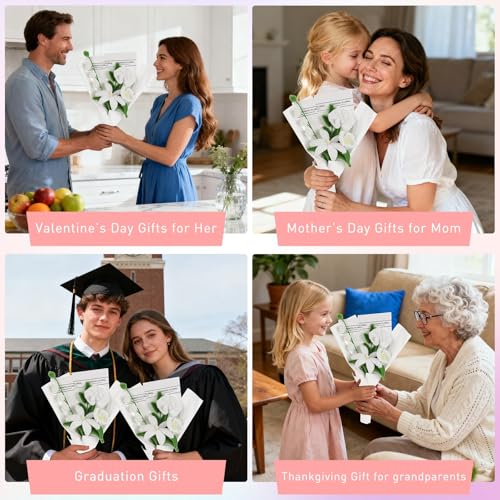Handmade Artificial Lily Bouquet Twist Stick Combination Flower Bouquet Kit for Women Wife Lover Friends Anniversary Birthday Valentine's Day Mother's Day Graduation Gifts (White)