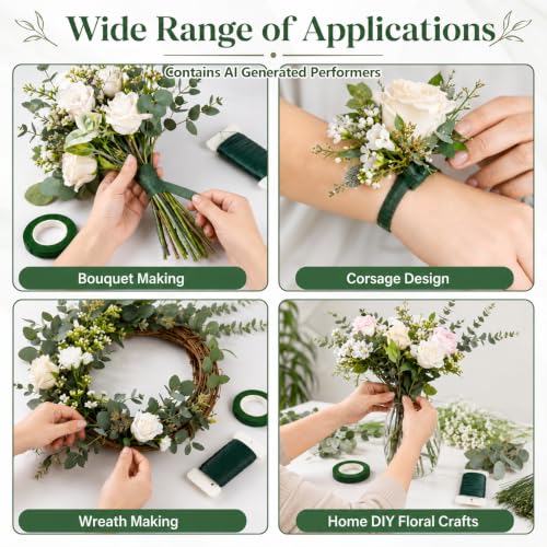 RAINFLOW Mother's Day Floral Arrangement Kit - Floral Tape & Floral Wire Set with Boutonniere Pins & Cutter, Includes 22 Gauge & 26 Gauge Wire for Bouquet & Wreath Making