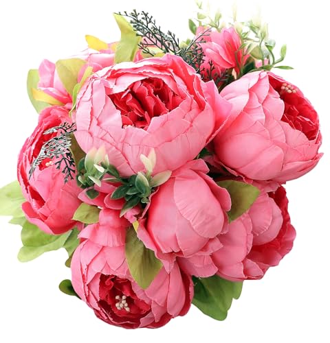Duovlo Springs Flowers Artificial Silk Peony Bouquets Wedding Home Decoration,Pack of 1 (Spring Pink) - color: Spring Pink