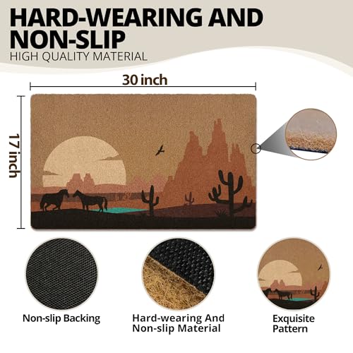 Western Cactus Door Mat, Boho Western Doormat, Sun Desert Landscape Welcome Front Door Mat Indoor Outdoor Entrance, Rustic Artificial Coir Doormats for Porch Patio Entryway Home Decor 30x17in - color: Cactus