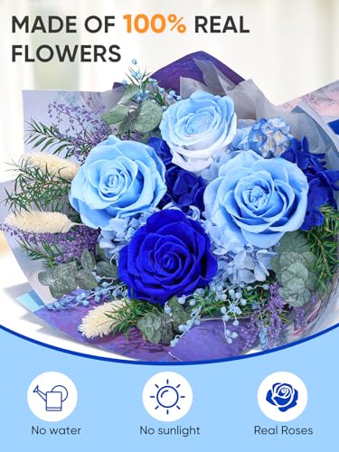Bessol Flowers for Delivery Preserved Flower Bouquet Forever Fresh Flowers Birthday Gifts for Women Mom Anniversary Red Real Rose Gifts for Grandma Wife Girlfriend Sister Her from Daughter - color: Royal Blue Preserved Flower Bouquet, size: Small