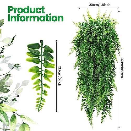 Lyrow 8 Pcs Artificial Hanging Plants 32 in Fake Plant Fake Boston Ferns Plastic Faux for Wall House Room Garden Wedding Garland Indoor Outdoor Decoration, No Basket