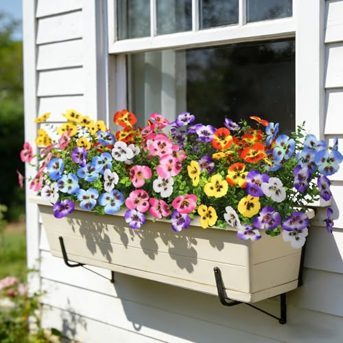 Ouddy Decor 20 Bundles Artificial Pansy Flowers for Outdoors, Fake Silk Flowers Faux Plants UV Resistant for Vase Table Balcony Planter Porch Yard Garden Indoor Outdoor Home Decor, Mixedcolor - color: Multi Color